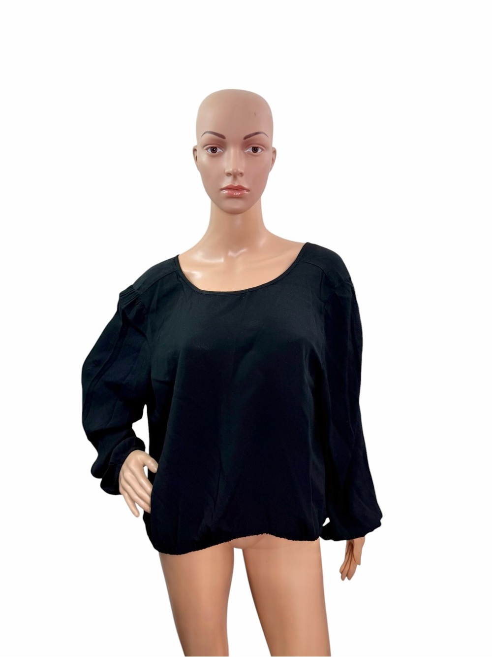 Loft Women’s Size Large Long Sleeve Round Neck V Back Solid Black Blouse